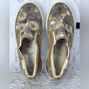Converse All Star Slip On Size 6 Camo Star Print Brown Khaki Low Top Shoes
